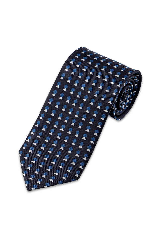 Petrol Blue Patterned Silk Tie Set - 3