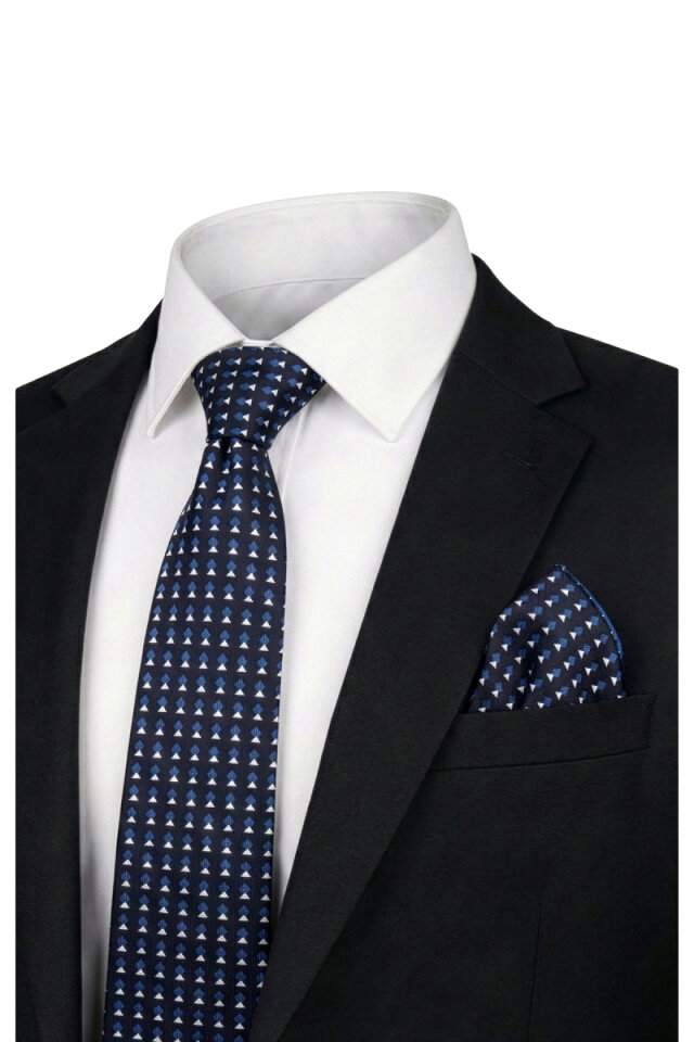 Petrol Blue Patterned Silk Tie Set 