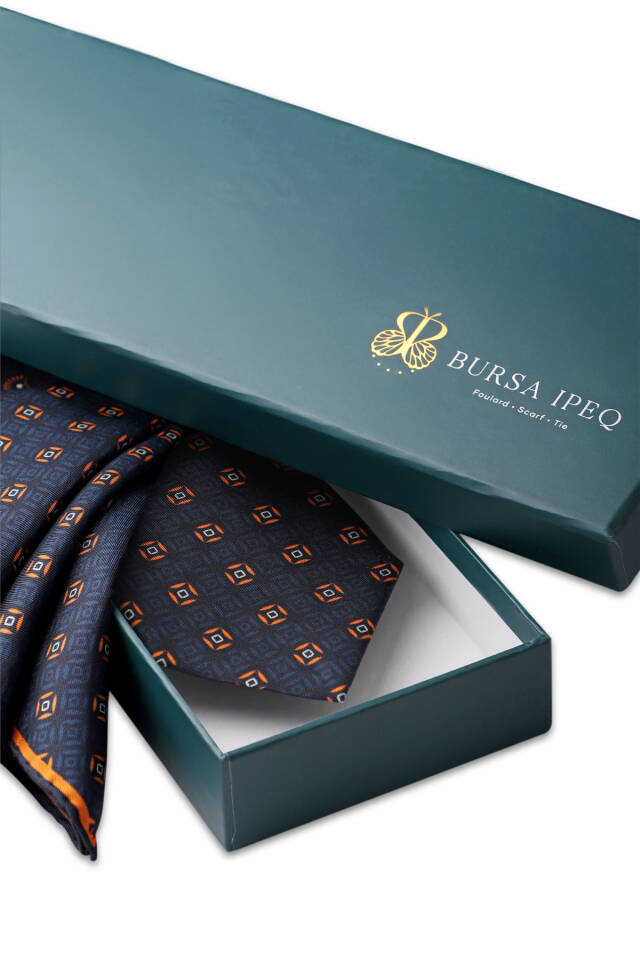 Orange Patterned Silk Tie Set - 4