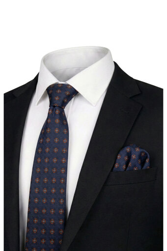 Orange Patterned Silk Tie Set 