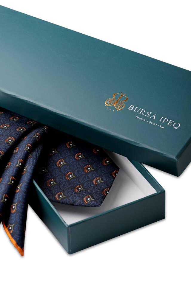 Orange Patterned Silk Tie Set - 4