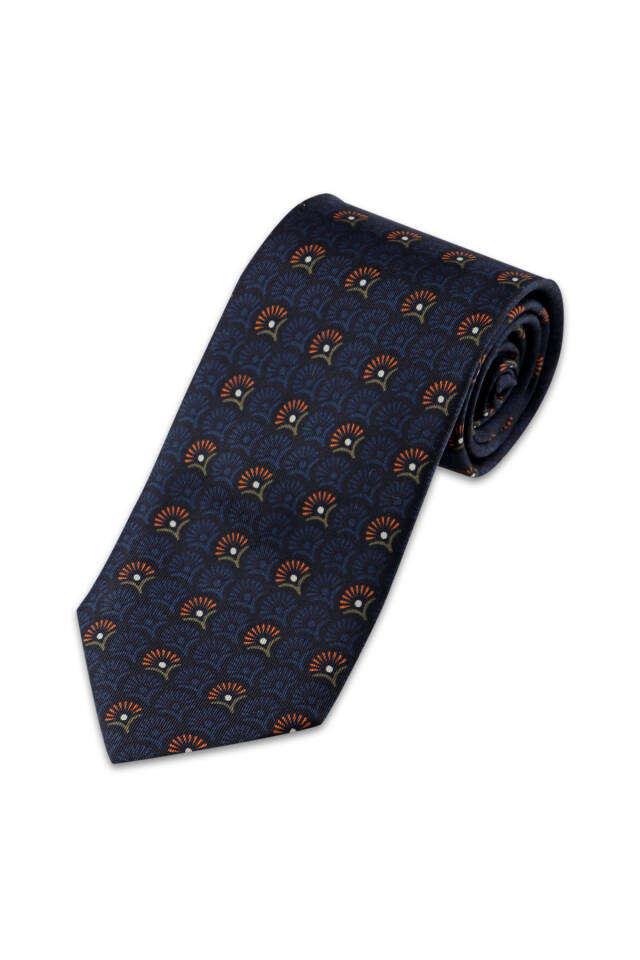 Orange Patterned Silk Tie Set - 3