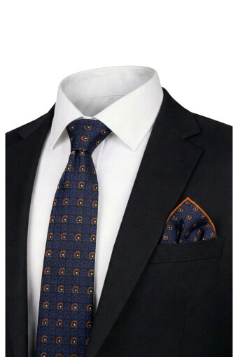 Orange Patterned Silk Tie Set 