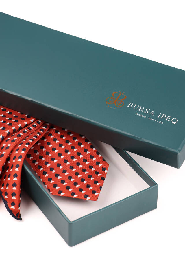 Red Patterned Silk Tie Set - 4