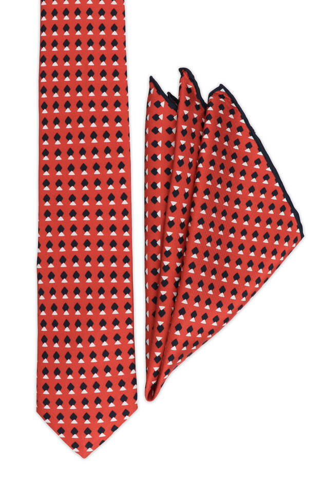 Red Patterned Silk Tie Set - 2