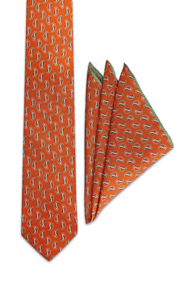 Tan Patterned Silk Tie Set - 2