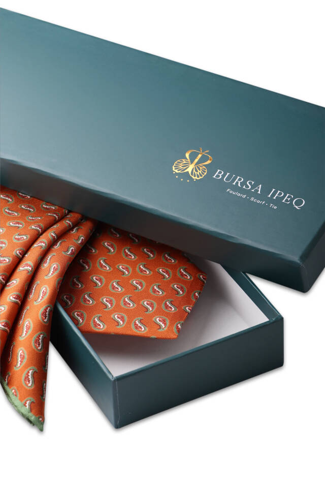 Tan Patterned Silk Tie Set - 4