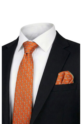 Tan Patterned Silk Tie Set 