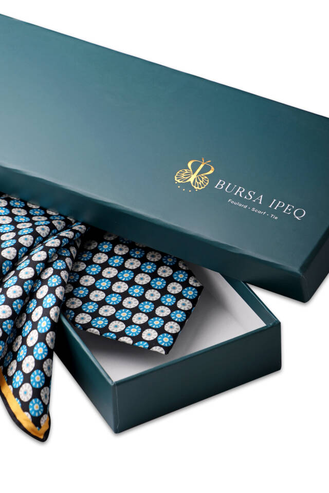 Turquoise Patterned Silk Tie Set - 4