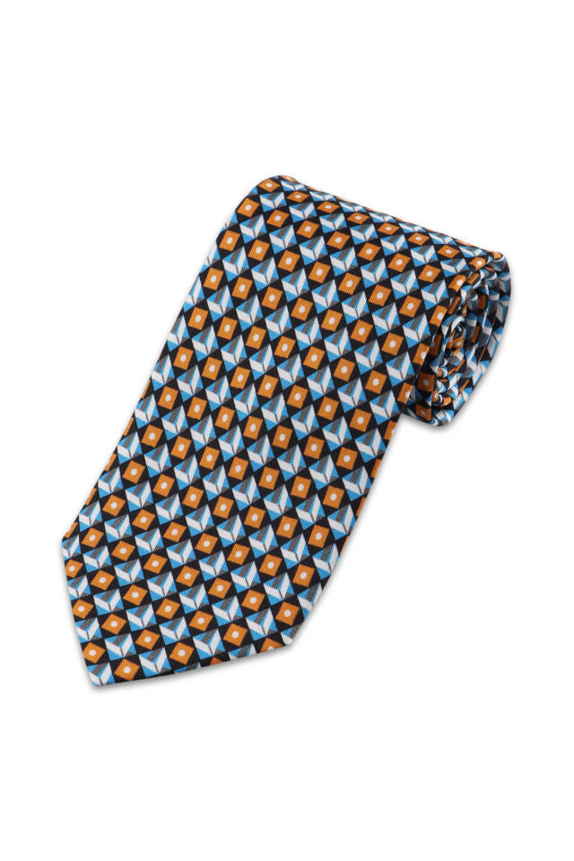 Turquoise Patterned Silk Tie - 2