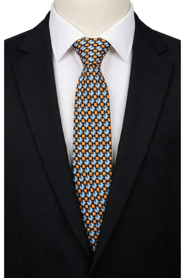 Turquoise Patterned Silk Tie 