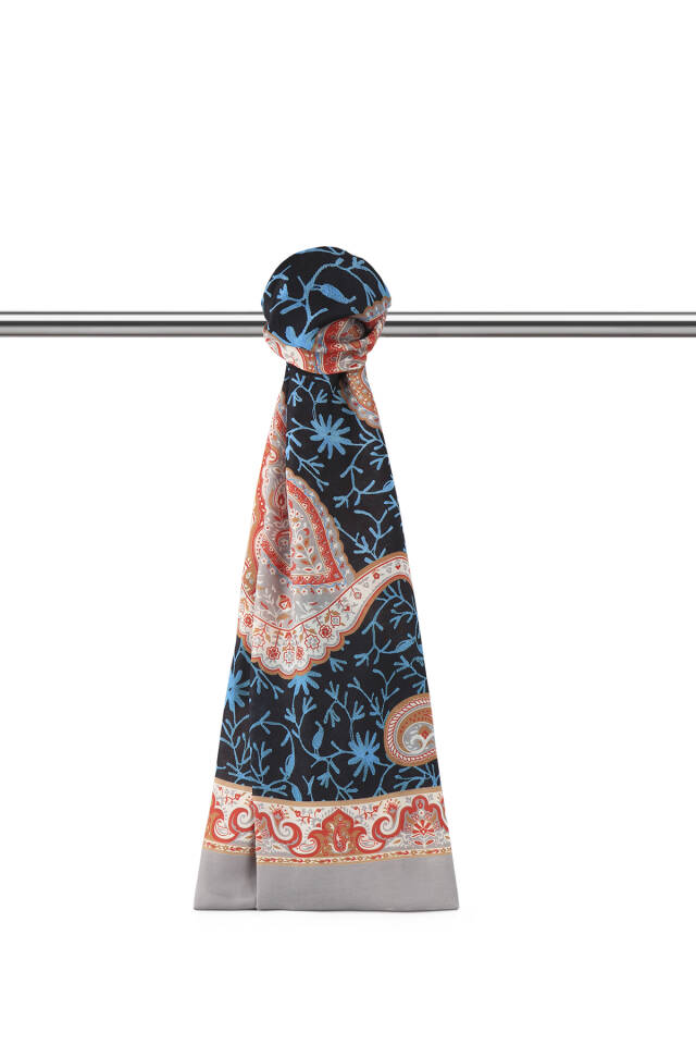 Gray Shawl Pattern Soft Shawl - Bursa İpek