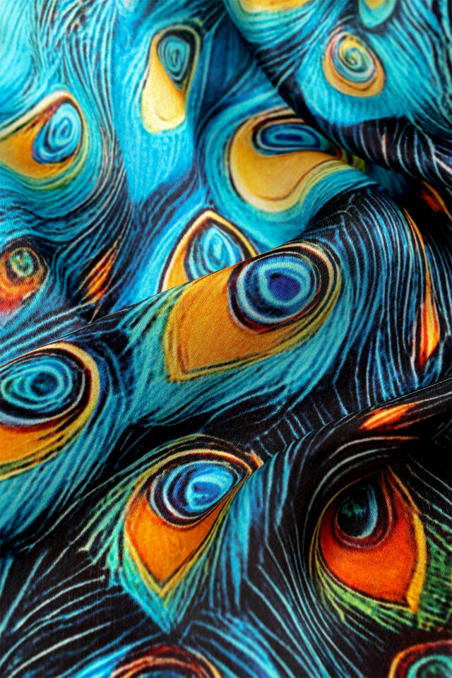 Yellow Peacock Pattern Silk Handkerchief - 3