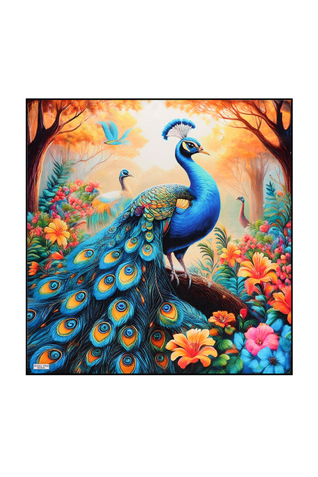 Yellow Peacock Pattern Silk Handkerchief - Bursa İpek