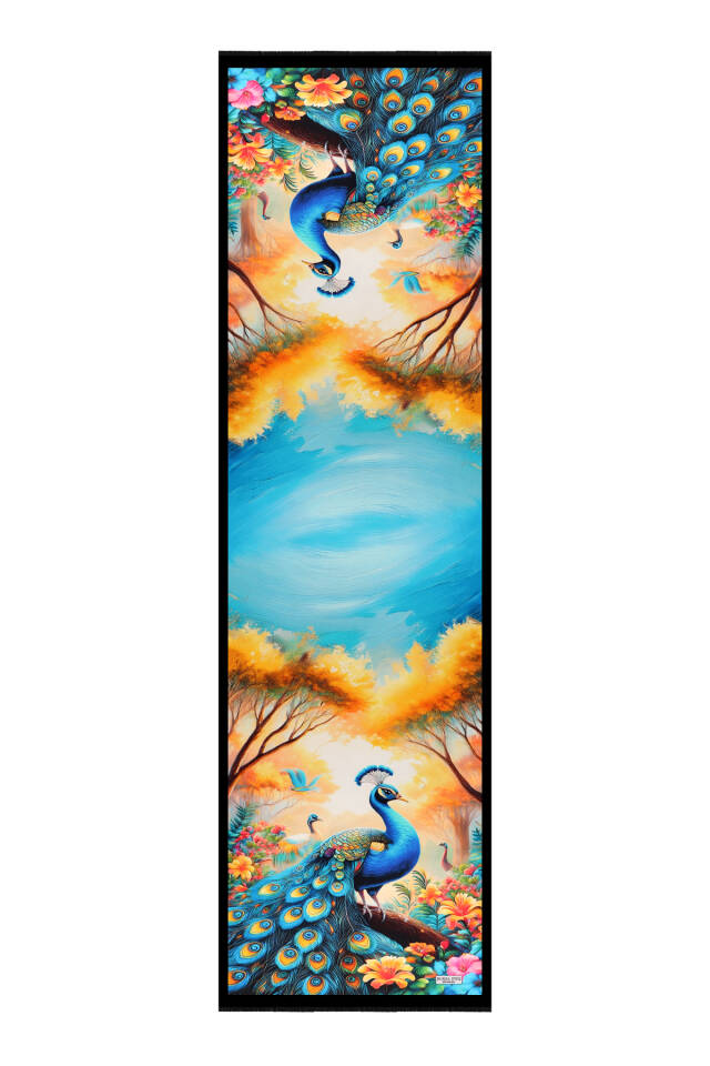 Yellow Peacock Pattern Silk Scarf - 4