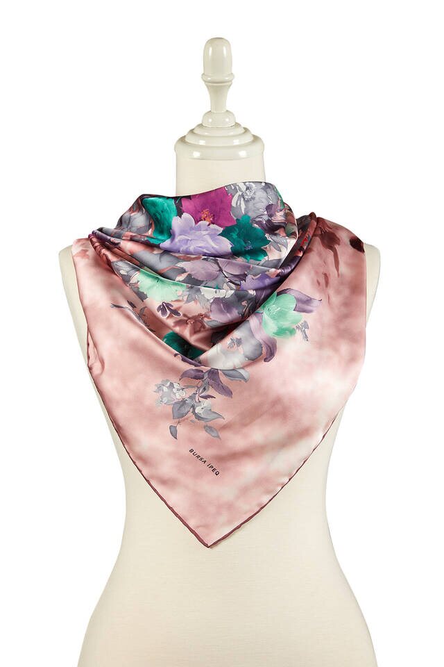Pembe Buket Desen İpeksi Eşarp - 2