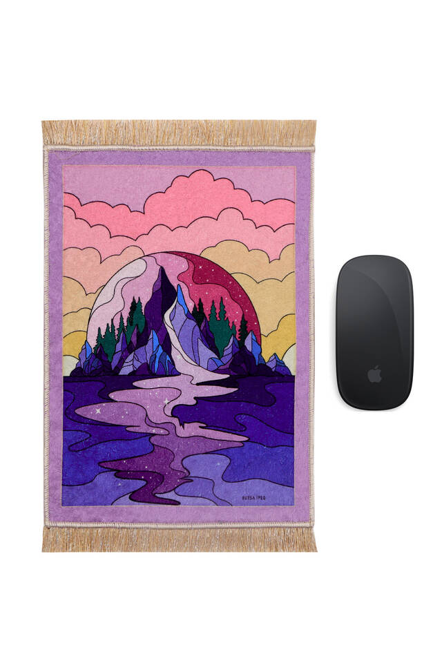 Pembe Bulutlar Dekoratif Küçük Halı Mousepad - 1