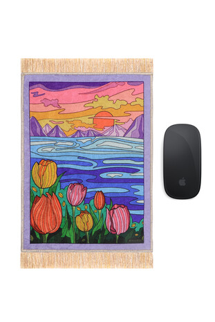 Pembe Gün Batımı Dekoratif Küçük Halı Mousepad 