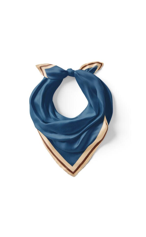 Petrol Blue Bordered Plain Silk Pocket Square - Bursa İpek