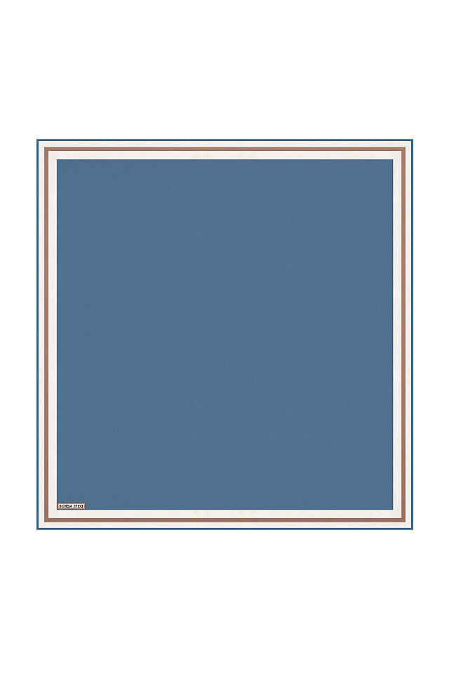 Petrol Blue Bordered Plain Silk Pocket Square - Bursa İpek
