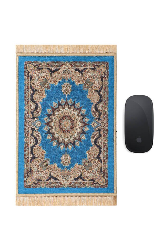 Petrol Blue Decorative Small Carpet Mousepad - Bursa İpek