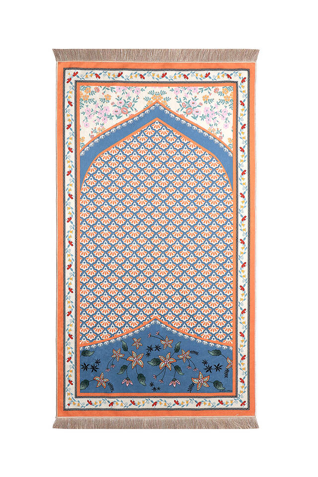 Petrol Blue Velvet Carpet Prayer Rug - Bursa İpek