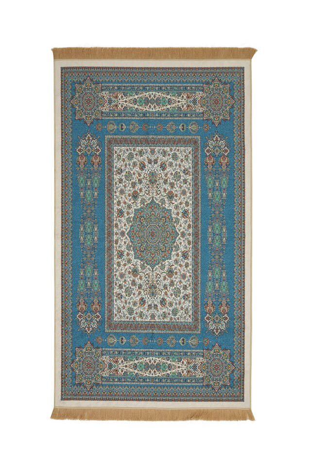 Petrol Blue Velvet Carpet Prayer Rug - Bursa İpek