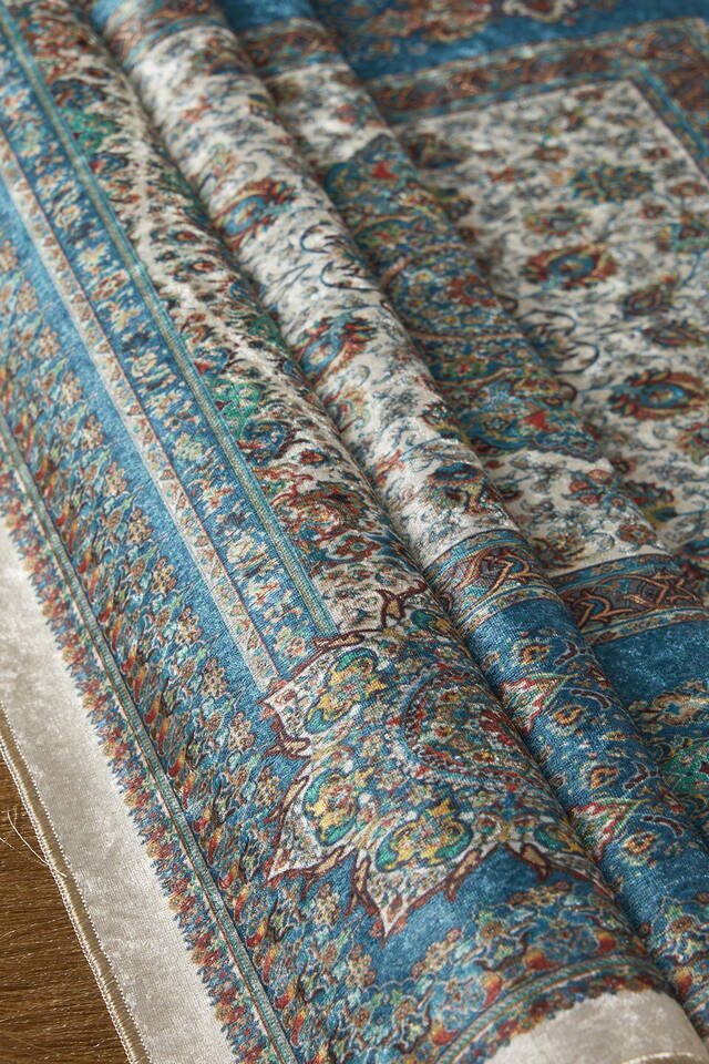 Petrol Blue Velvet Carpet Prayer Rug - 2