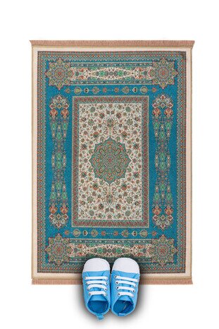 Petrol Blue Velvet Children's Prayer Rug 