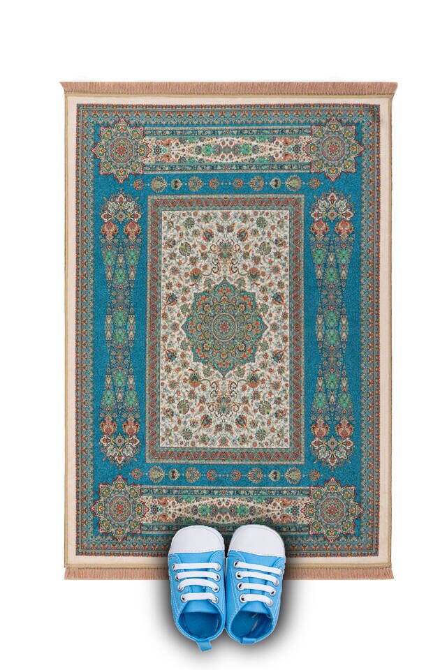 Petrol Blue Velvet Children's Prayer Rug - 1
