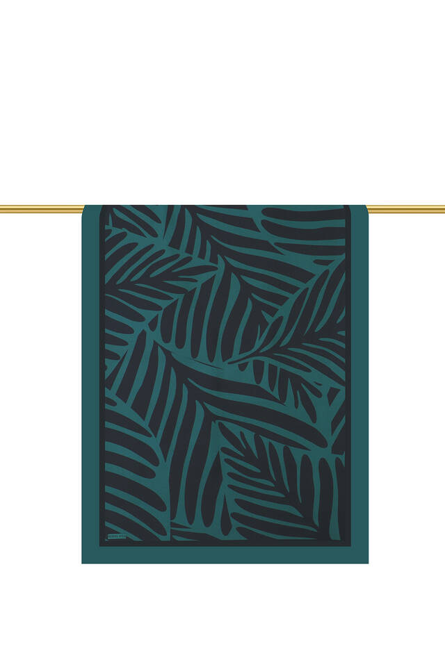 Petrol Green Crop Pattern Twill Silk Scarf - 3