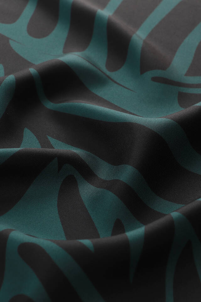 Petrol Green Crop Pattern Twill Silk Scarf - 5