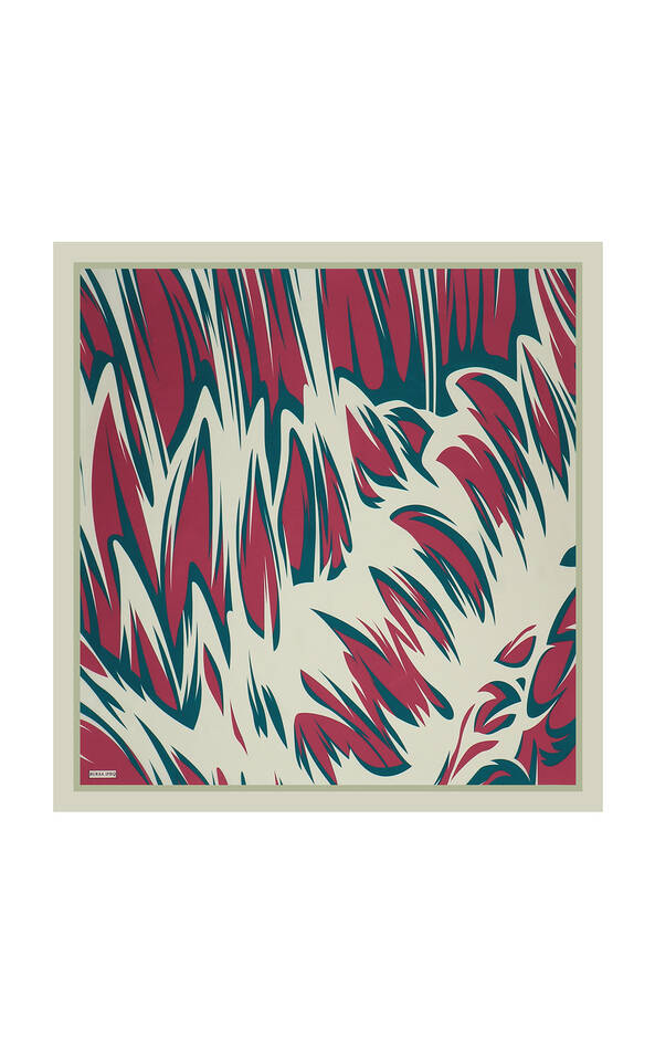 Petrol Green Nilsu Pattern Twill Silk Square Scarf - 2