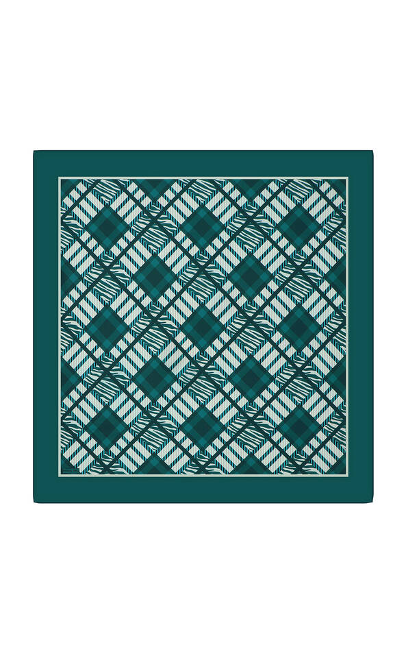 Petrol Green Tile Pattern Twill Silk Square Scarf 