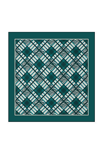 Petrol Green Tile Pattern Twill Silk Square Scarf 