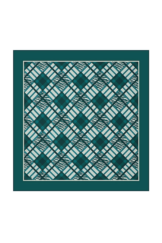 Petrol Green Tile Pattern Twill Silk Square Scarf 