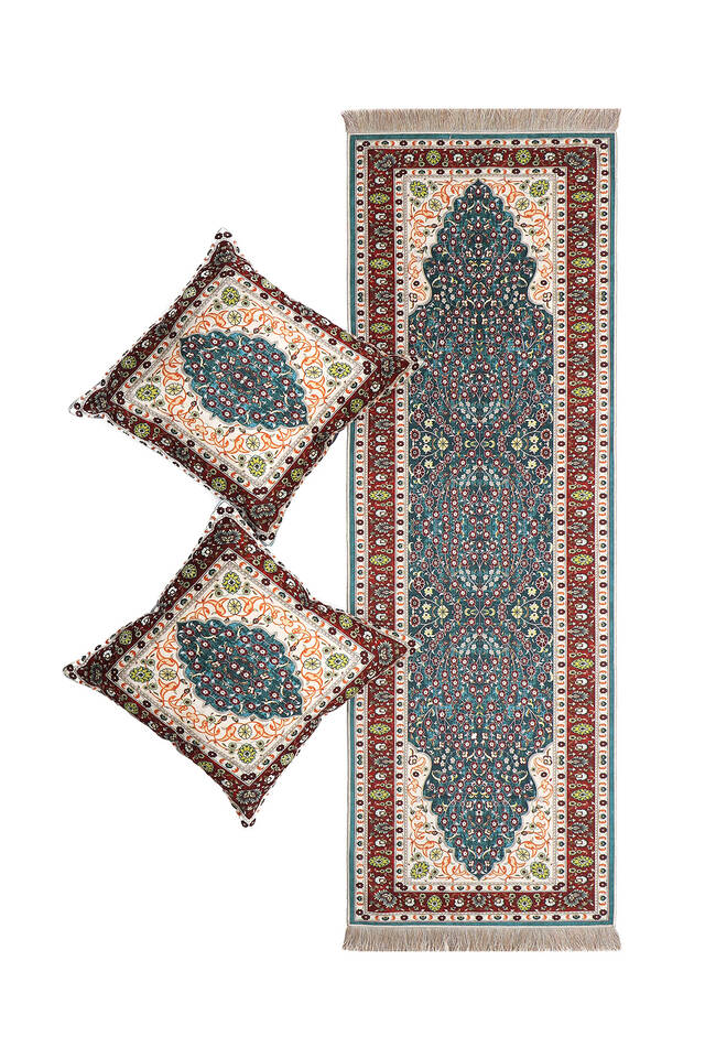 Petrol Green Velvet Runner Set - Bursa İpek