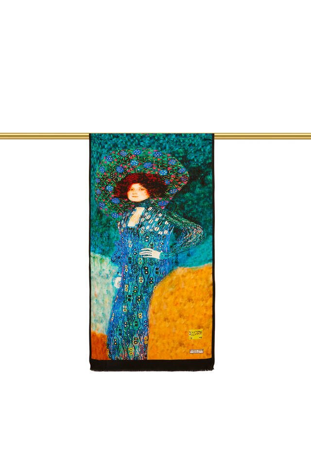 Petrol Yeşil Emile Flöge İpek Tablo Fular - 3