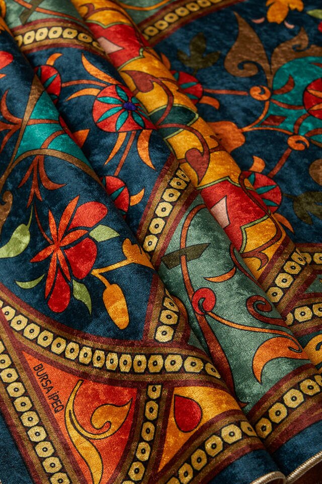 Petrol Yeşil Kadife Halı Seccade - 2