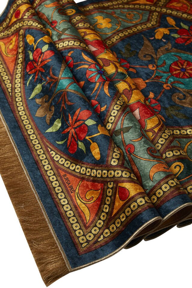 Petrol Yeşil Kadife Halı Seccade - 3