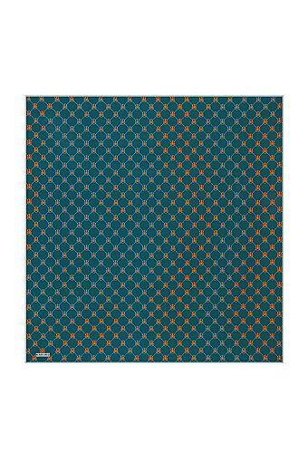 Petrol Yeşil Kelebek Monogram Twill İpek Eşarp 
