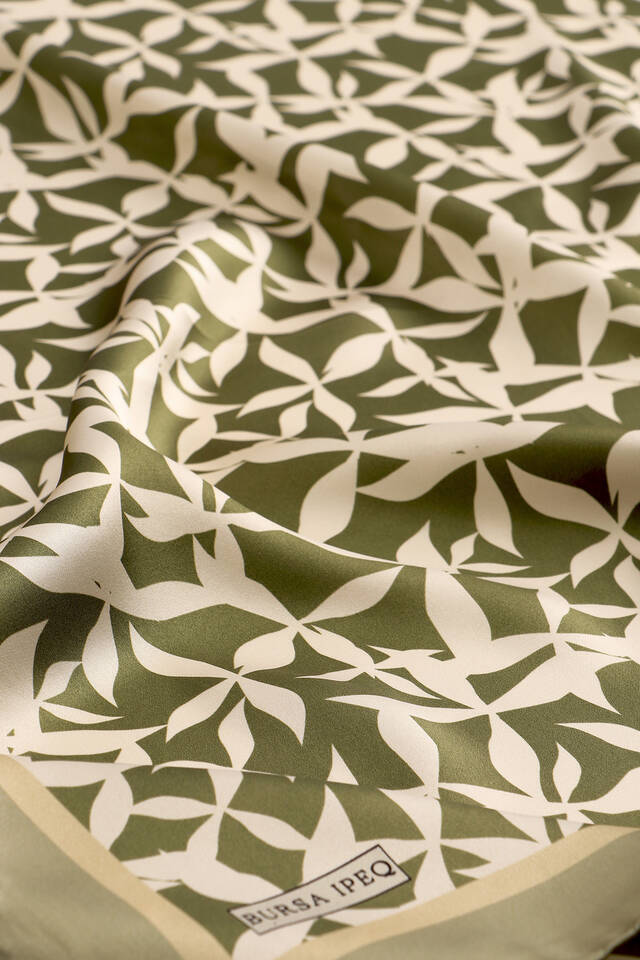 Haki Pia Desen Sura İpek Eşarp - 2