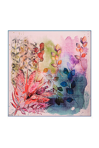 Pink Botanical Pattern Sura Silk Square Scarf 