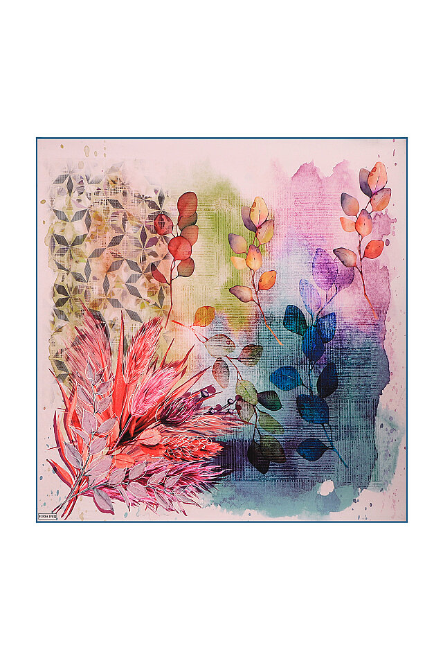 Pink Botanical Pattern Sura Silk Square Scarf - 1