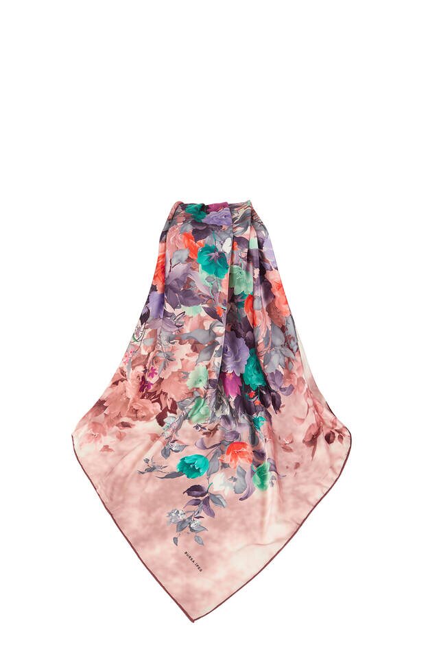 Pink Bouquet Pattern Silky Square Scarf - 3