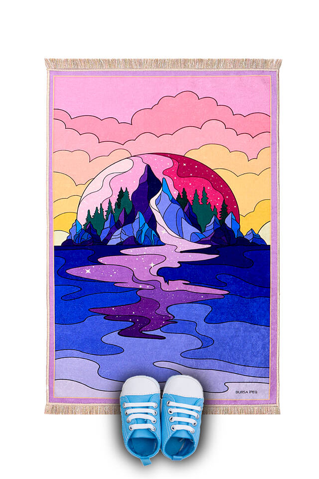 Pink Clouds Velvet Children's Prayer Mat and Play Mat - Bursa İpek