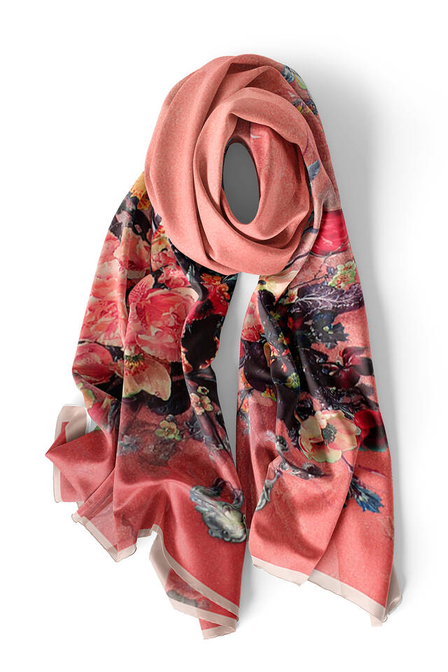 Pink Floral Narrow Silk Foulard - 4