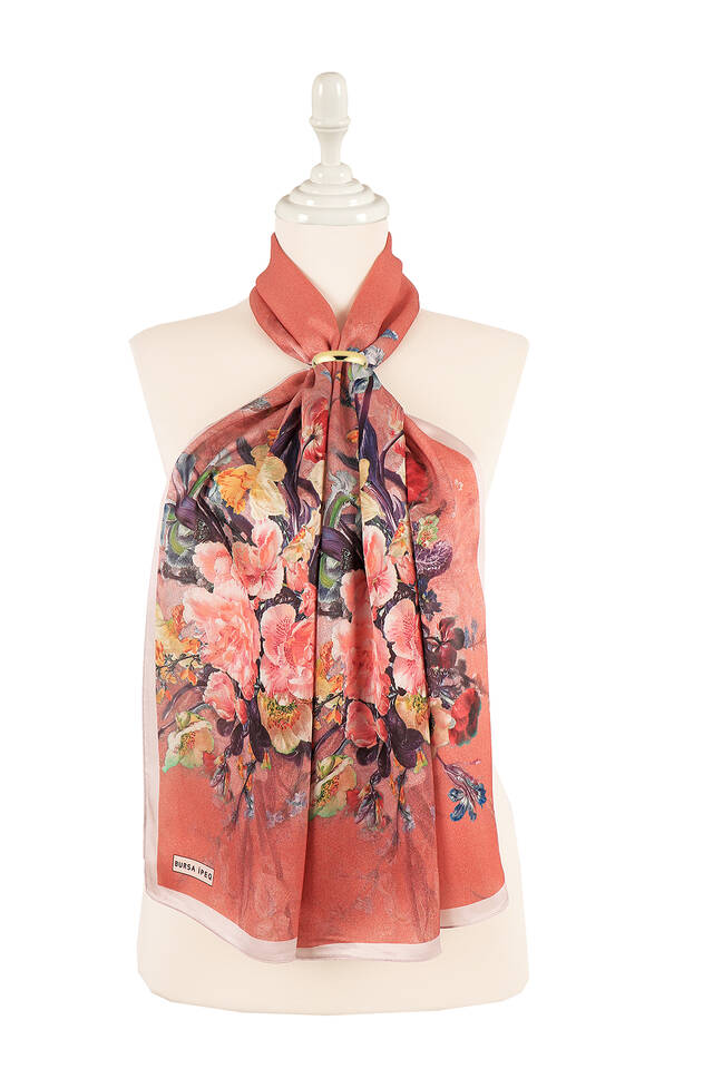 Pink Floral Narrow Silk Foulard 