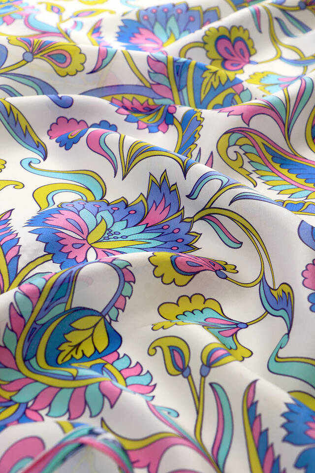 Pink Flower Pattern Voile Silk Square Scarf - 4