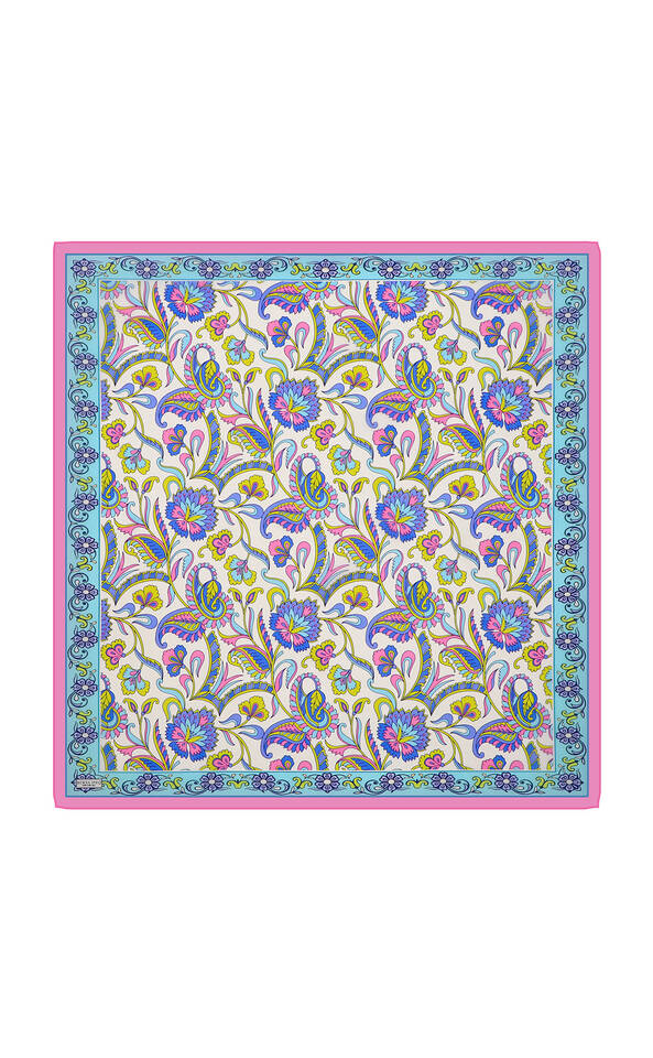 Pink Flower Pattern Voile Silk Square Scarf - 3